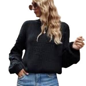 Oversized Cable Knit Sweater Lantern Balloon Sleeve Cozy Pullover Large